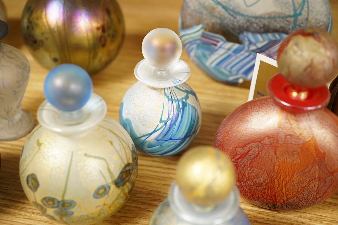 A collection of thirteen Isle of Wight scent bottles, tallest 15cm